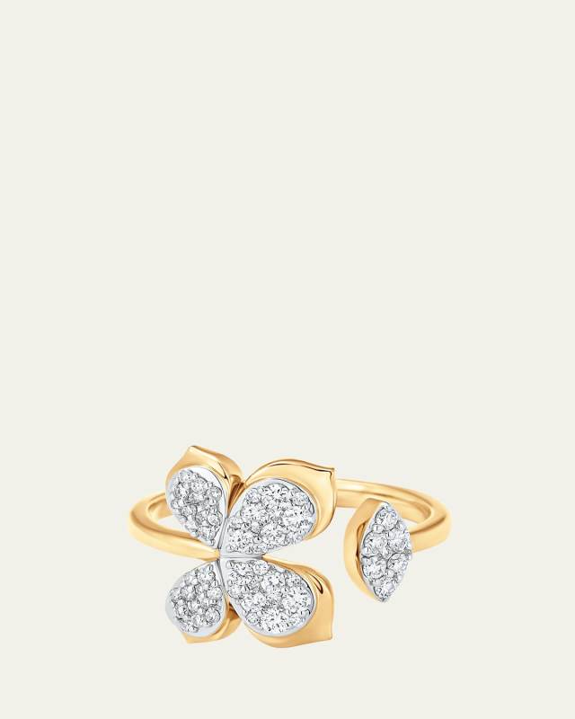 18K Two-Tone Gold Lierre Diamond Pear And Marquise Cluster Open Ring